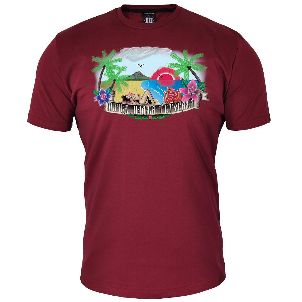 011Shop Muška majica kratkih rukava "Pičke,plaža,tetovaža", Bordo