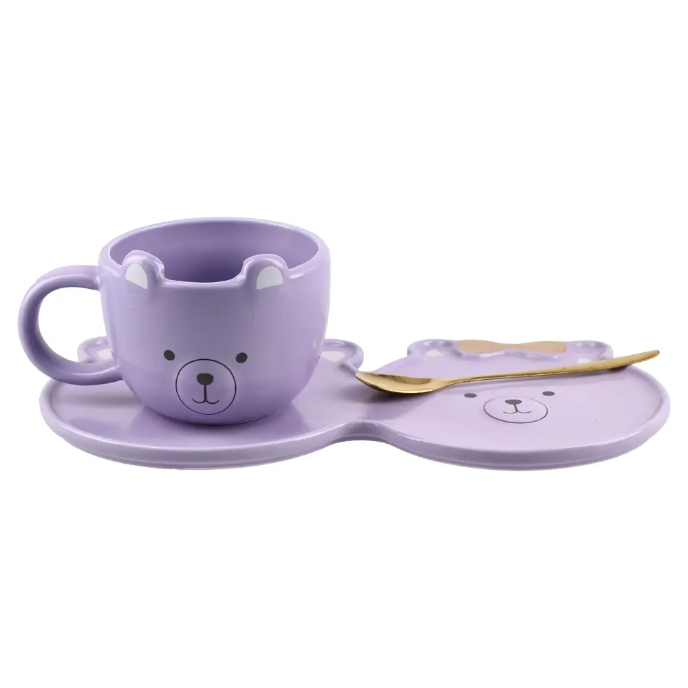 Set šolja sa tacnom u obliku mede  Moka kid, Ljubičasti