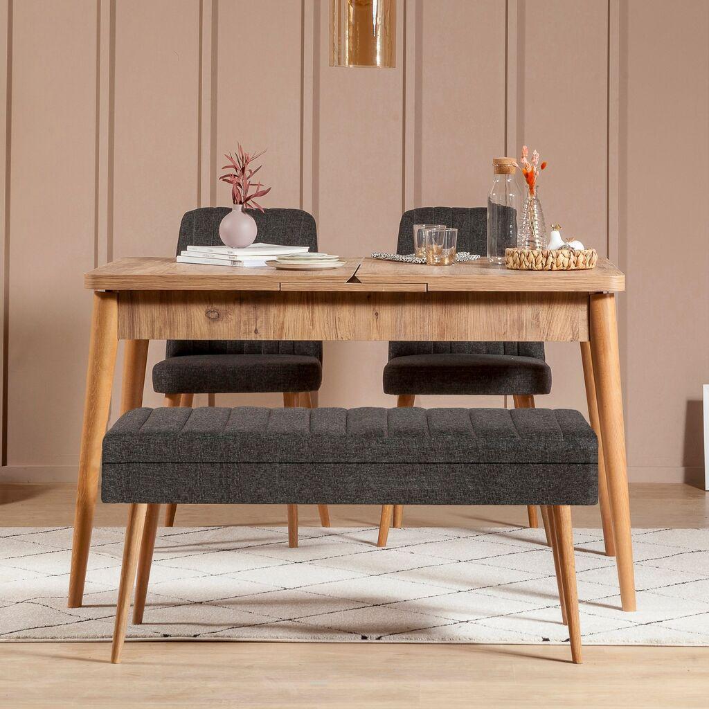 Hanah Home Set Trpezarijski sto, 2 trpezarijske stolice i klupa Vina 1053 3, Crni