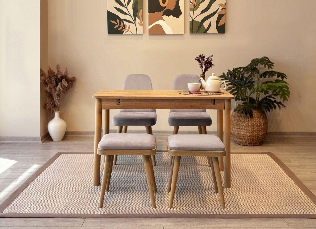 Hanah Home Set Trpezarijski sto i 4 trpezarijske stolice Vina Mini 02 0701, Svetlosivi