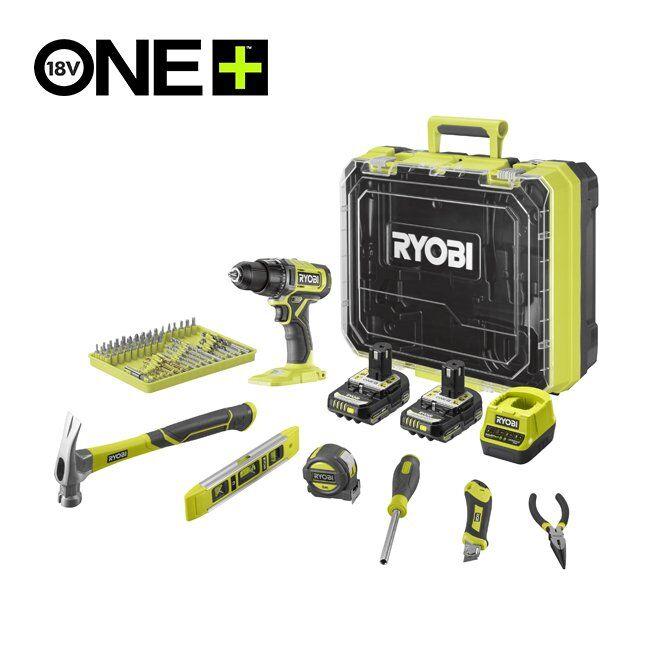 Ryobi Set alata u koferu, Akumulatorska bušilica plus ručni alat i pribor RDD18-2C20TAH