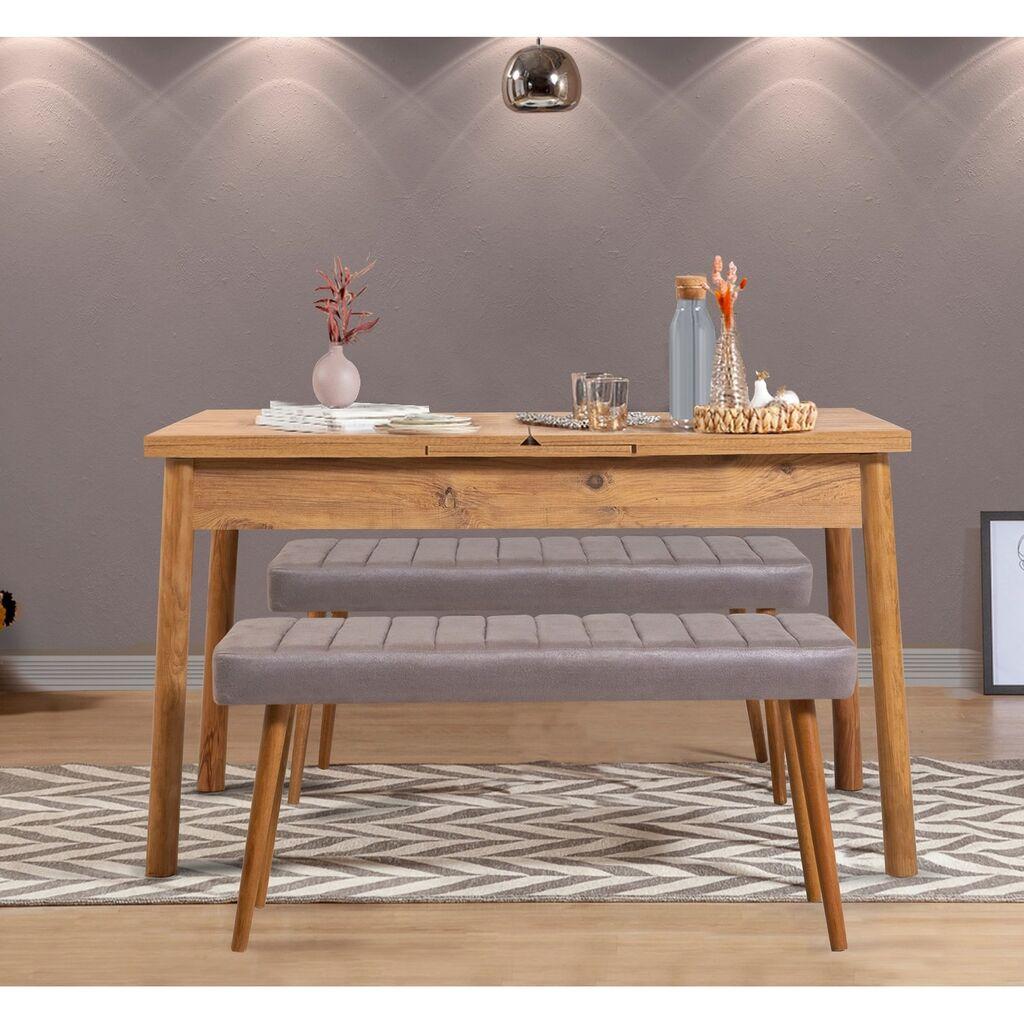 Hanah Home Set Trpezarijski sto i 2 klupe Santiago 0701, Sivi