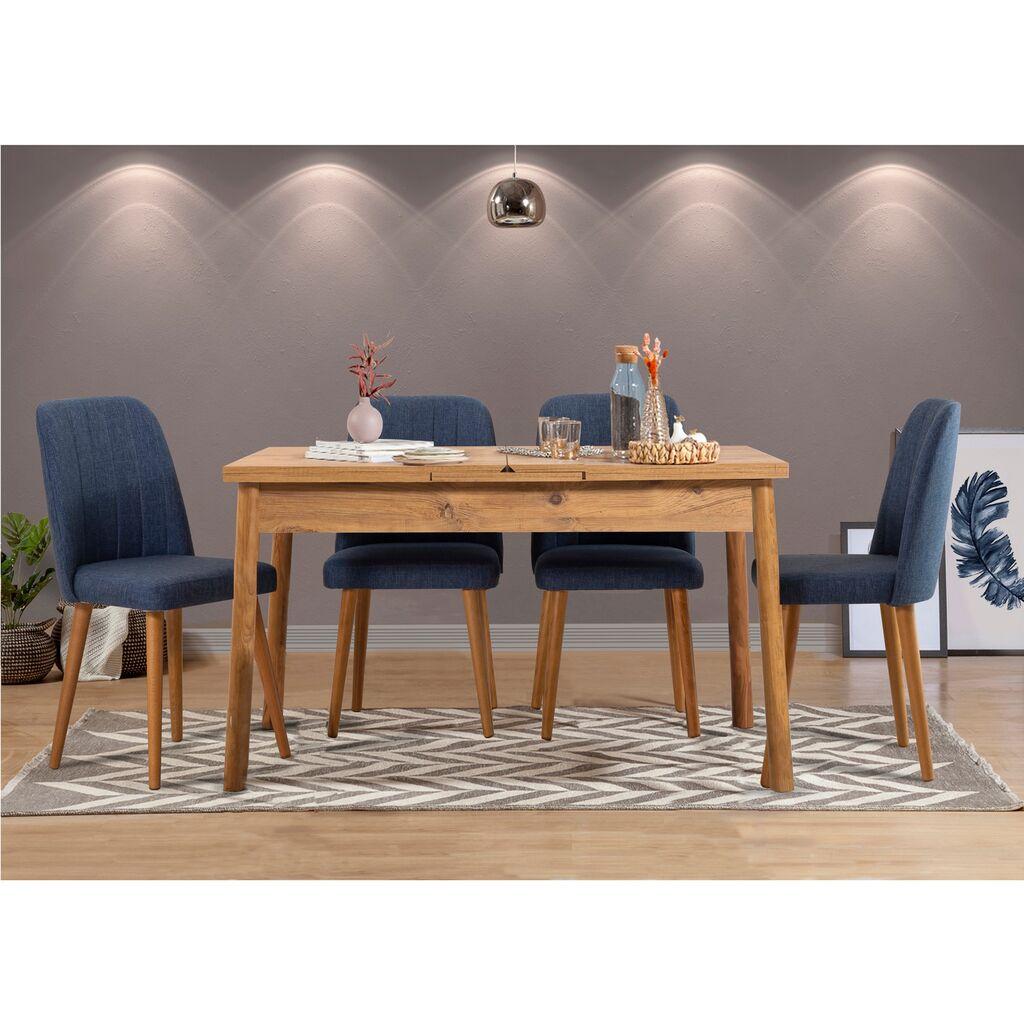Hanah Home Set Trpezarijski sto i 4 trpezarijske stolice Santiago Atlantic Navy Blue V2, Teget