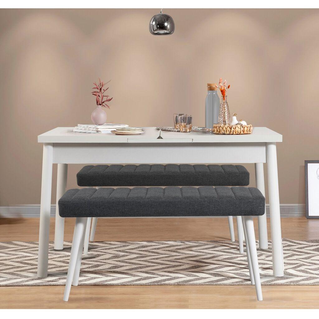 Hanah Home Set Trpezarijski sto i 2 klupe Santiago 1053, Antracit