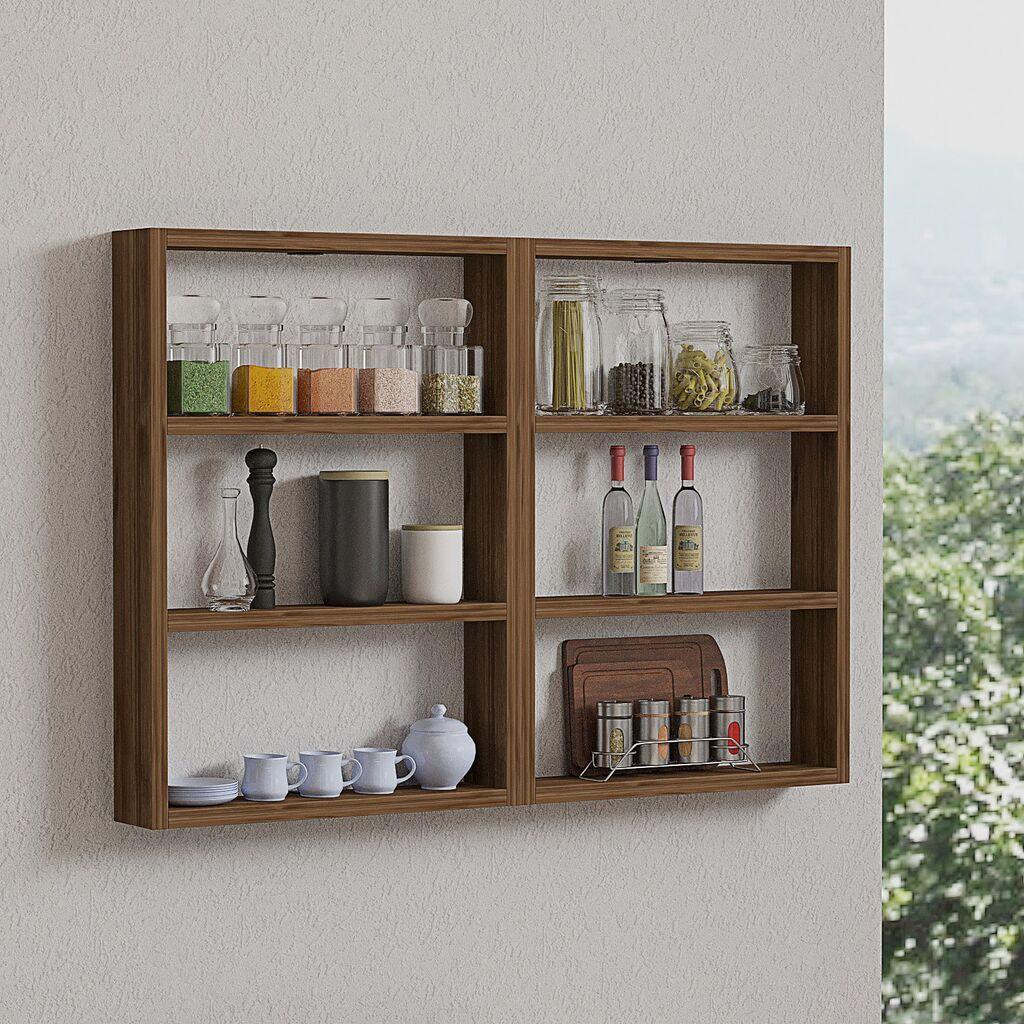 Hanah Home Zidna polica Hexa, 84,6x60x9 cm,Boje oraha
