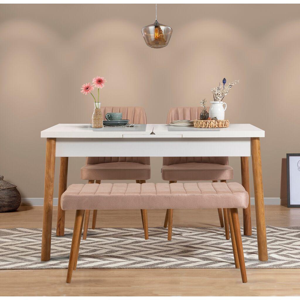 Hanah Home Set Trpezarijski sto, 2 trpezarijske stolice i klupa Santiago White Atlantic, Bež