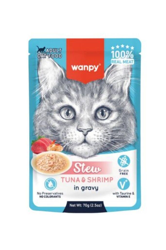 Wanpy Vlažna hrana za mačke tuna i škampi, 70g