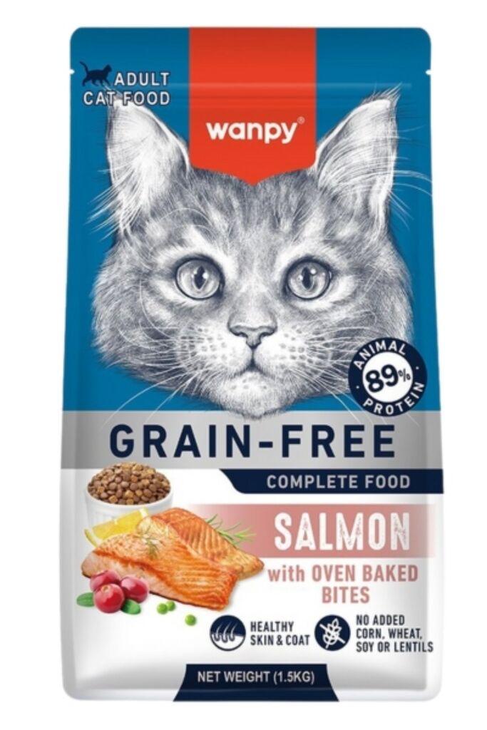 Wanpy Suva hrana za mačke Grain Free, Losos, 1,5kg