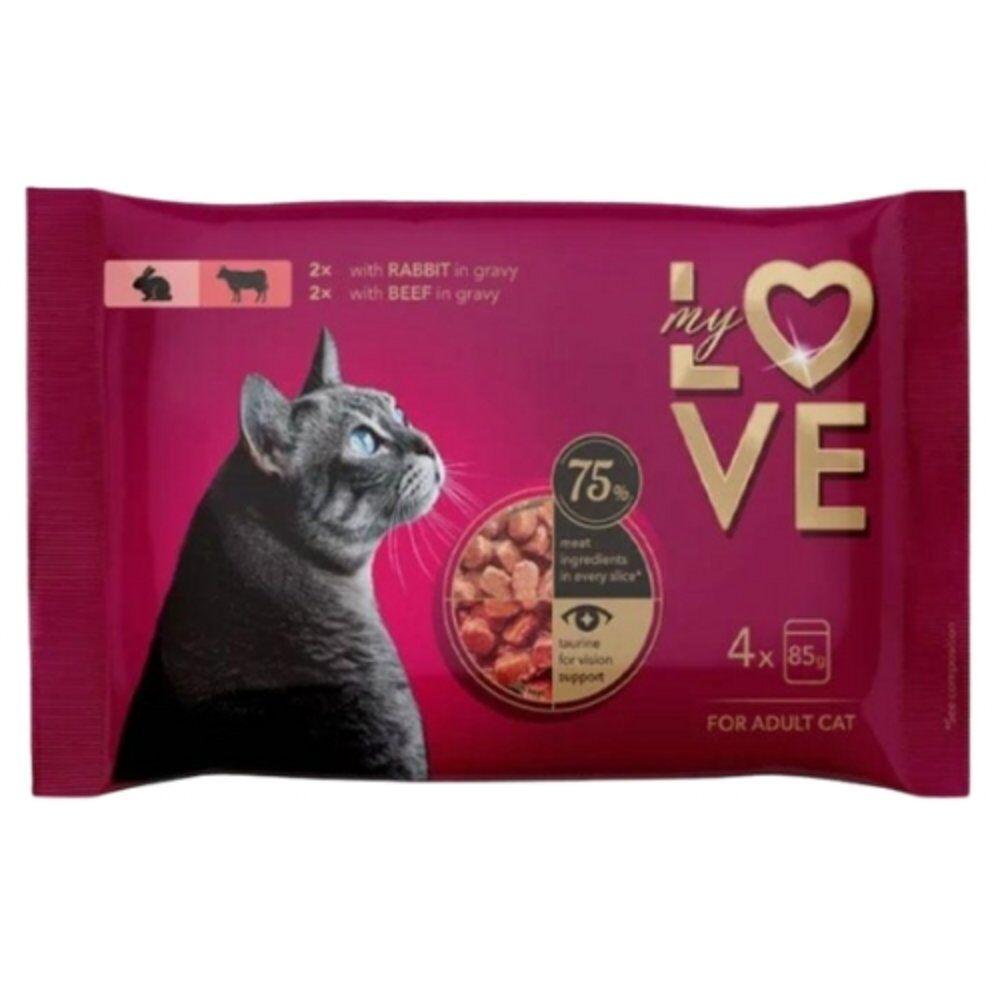 My Love Vlažna hrana za mačke, Zečetina i govedina, 4x85g