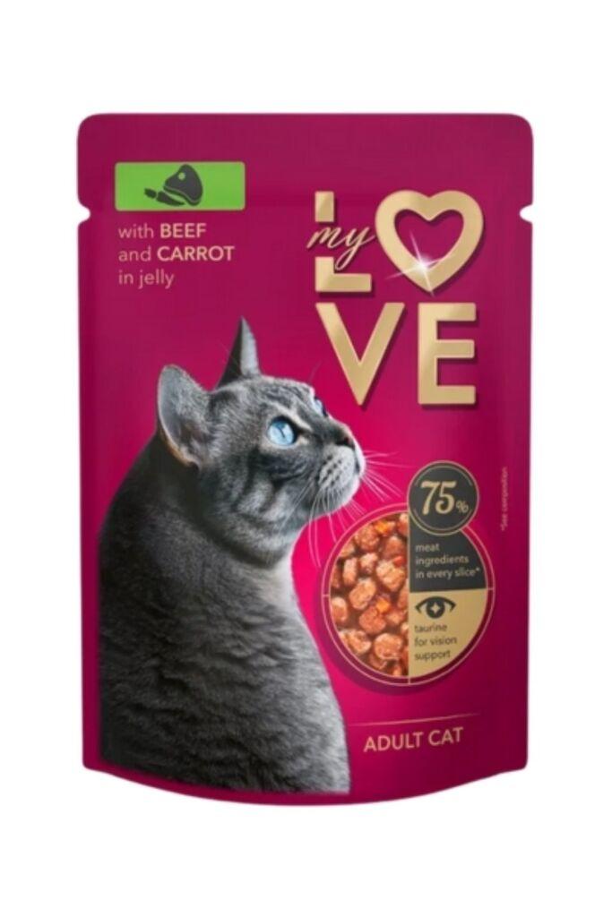My Love Vlažna hrana za mačke, Govedina i šargarepa u želeu, 85g