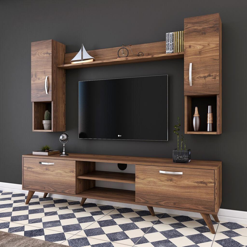 Hanah Home Set Tv komoda i zidna polica M27-284, Boje oraha