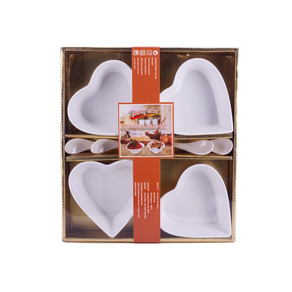 DIKER HOME Set porcelanskih činija sa kašikicama, 11x11cm, 4 komada, Beli