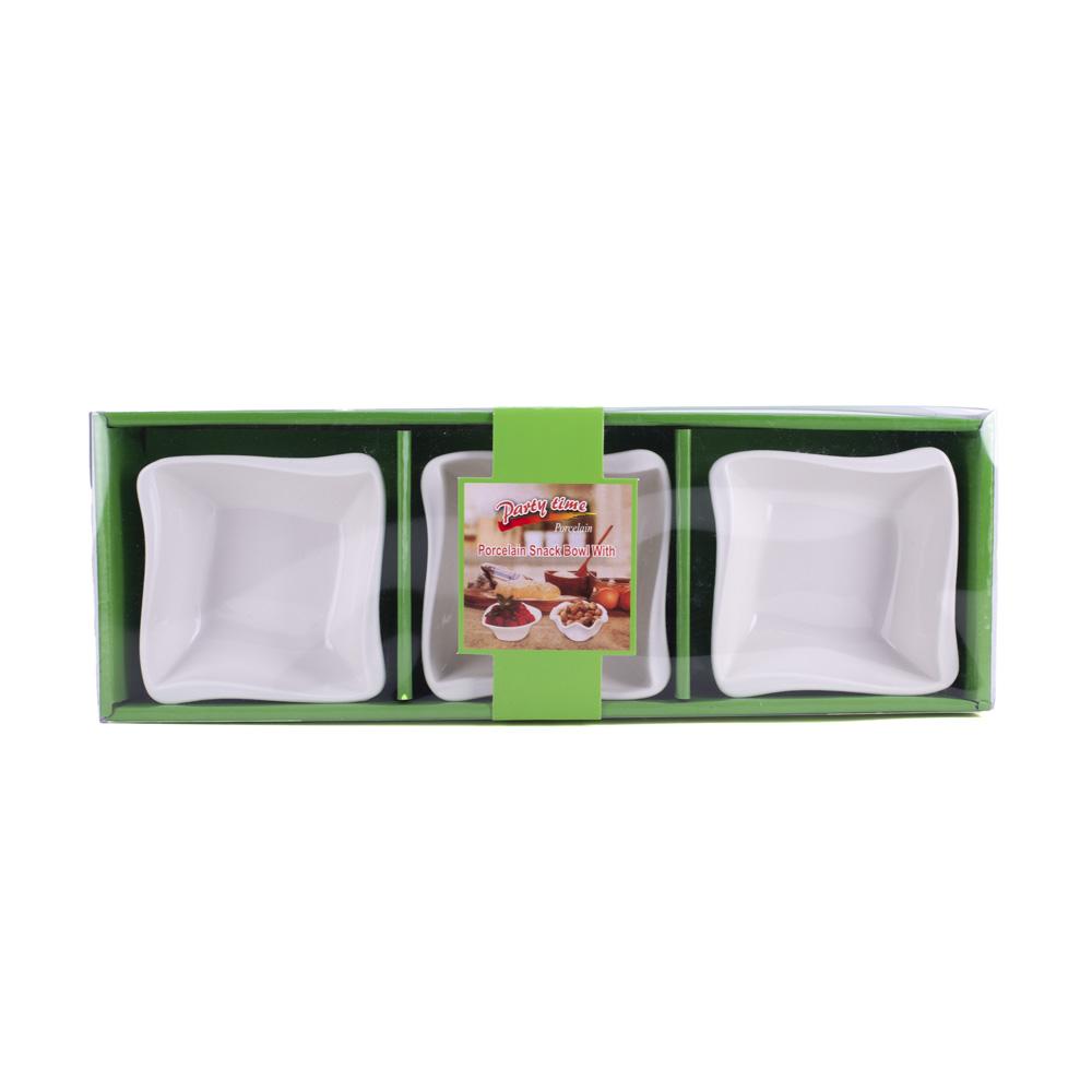 DIKER HOME Set porcelanskih činija, 9x9cm, 3 komada, Beli
