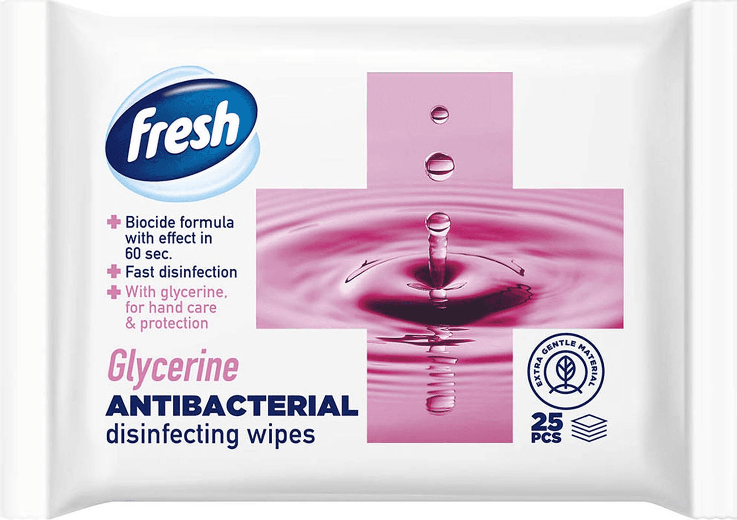 FRESH Vlažne maramice, Antibakterijske, Glicerin, 25 komada