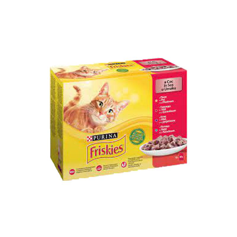 FRISKIES Vlažna hrana za mačke, Piletina, govedina i jagnjetina, 12x85g