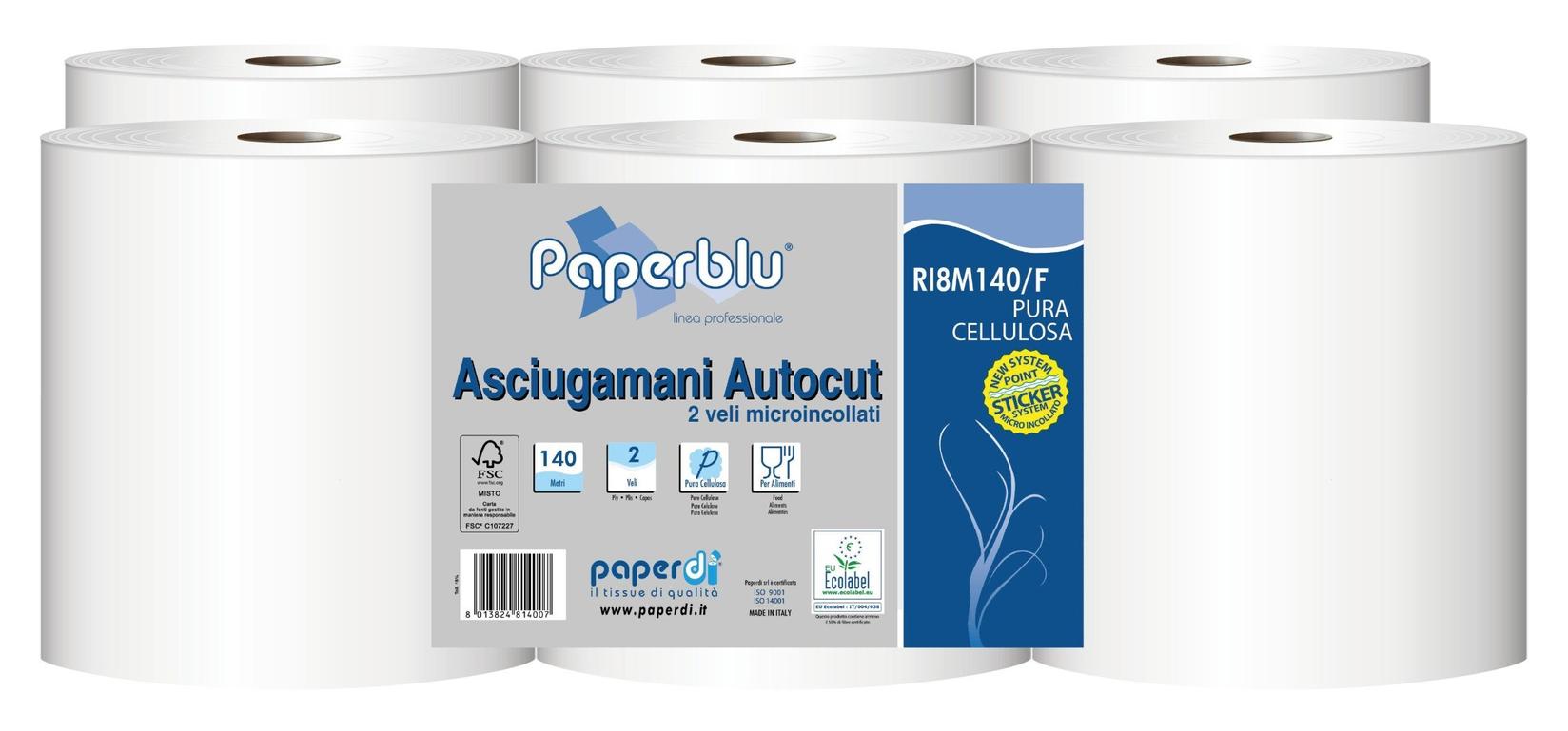 PAPERBLU Papirni ubrus Autocut, Dvoslojni, Celuloza, 140m, 6 rolni