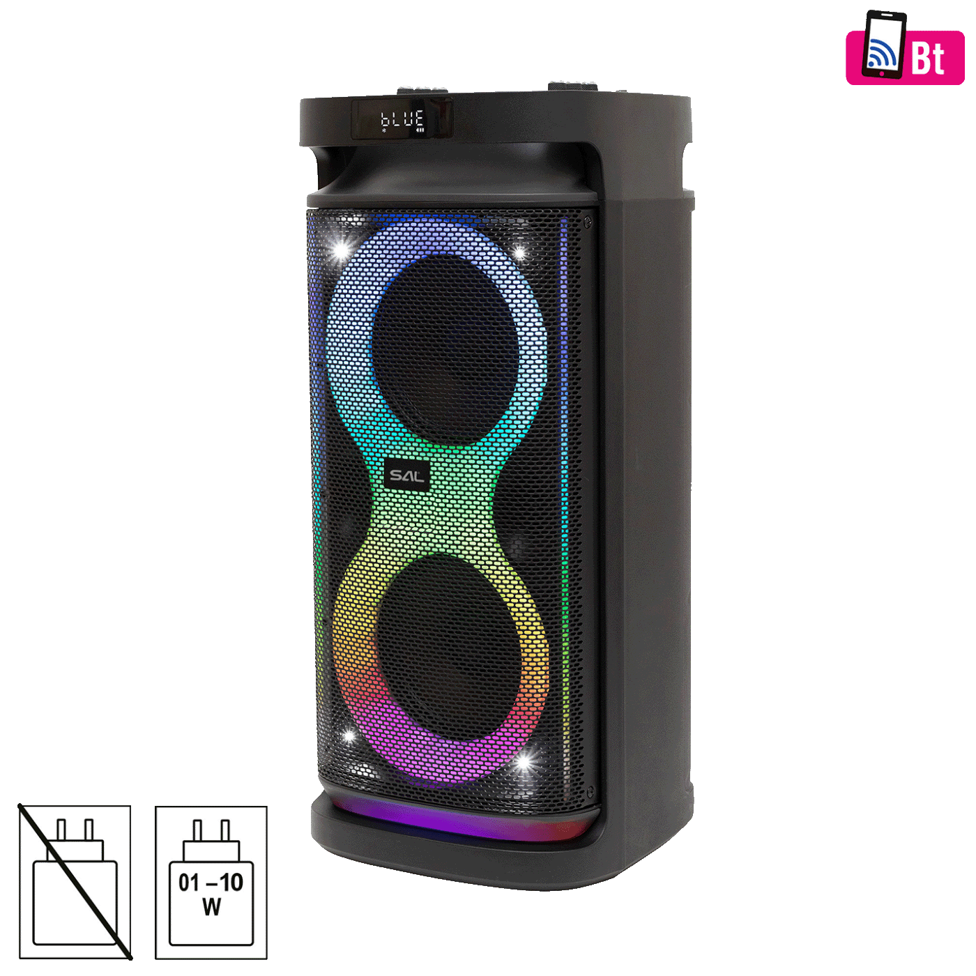 Bežični zvučnik SAL PAR2100BT, Bluetooth, FM radio, Karaoke, 80W, Crni