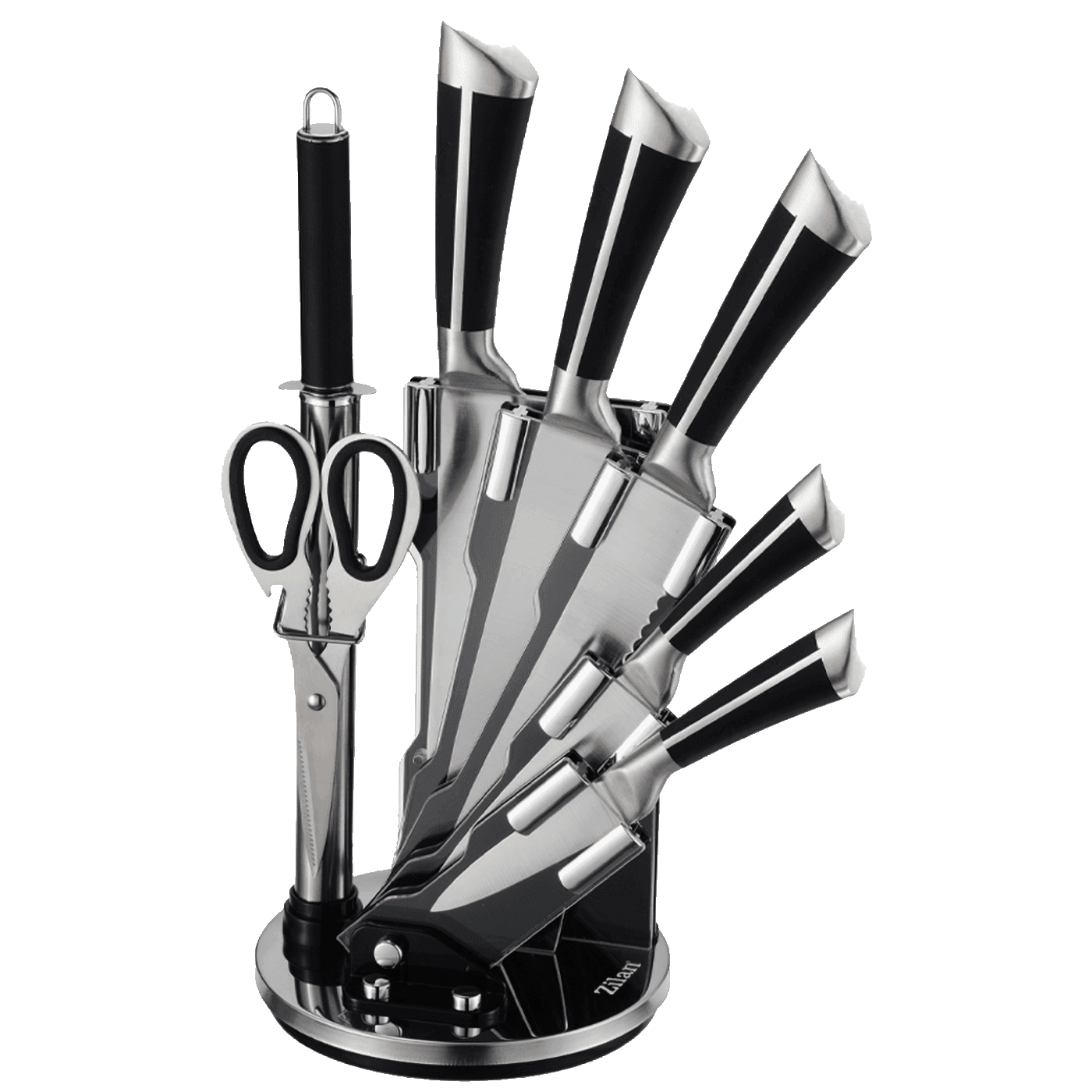Zilan set noževa za postolje ZLN1634, 8 delova, srebrno-crni