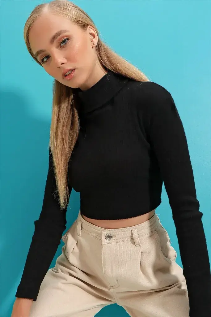 Trend Alacati Stili Ženska bluza dugih rukava ALC-695-001, Rolka, Crna