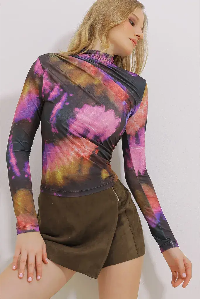 Trend Alacati Stili Ženska bluza dugih rukava ALC-X11131, Rolka, Šarena