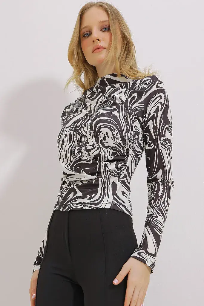 Trend Alacati Stili Ženska bluza dugih rukava ALC-X11131, Rolka, Šarena