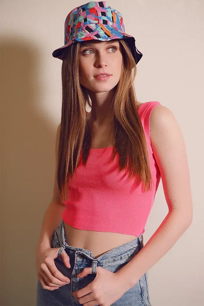 Trend Alacati Stili Ženska bluza bez rukava ALC-7122, Brod izrez, Roze