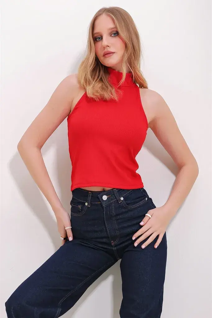 Trend Alacati Stili Ženska bluza bez rukava ALC-X11497, Rolka, Crvena