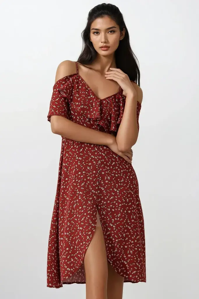 Trend Alacati Stili Ženska haljina ALC-X11743, Midi, Crvena