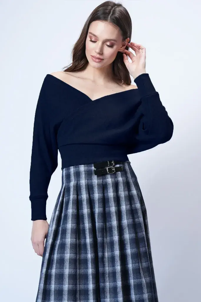 Trend Alacati Stili Ženska bluza dugih rukava ALC-019-053-BLZ, V-izrez, Teget