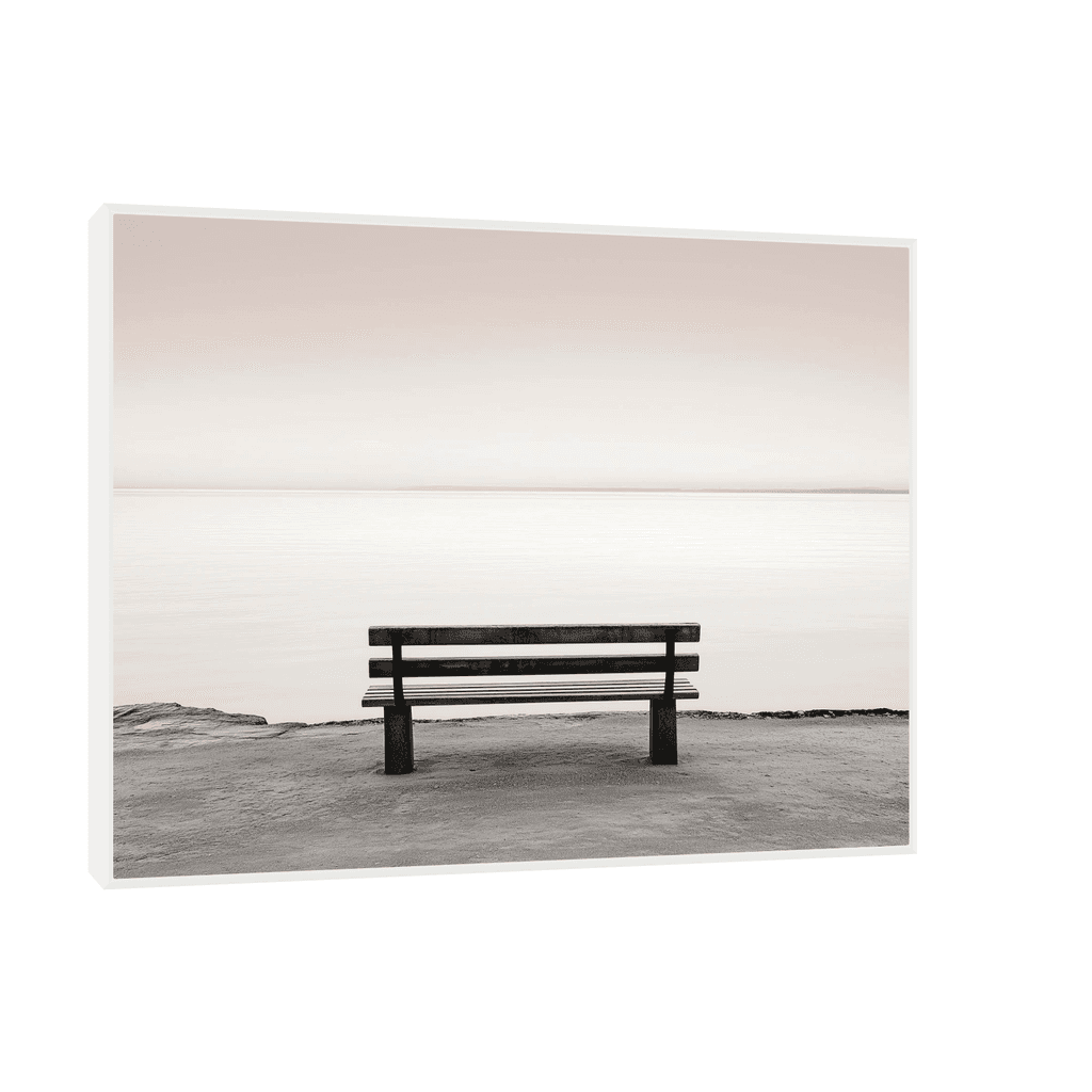 Canvas Slika na platnu Klupa pored mora, 80x60cm, Sa ramom, Beli