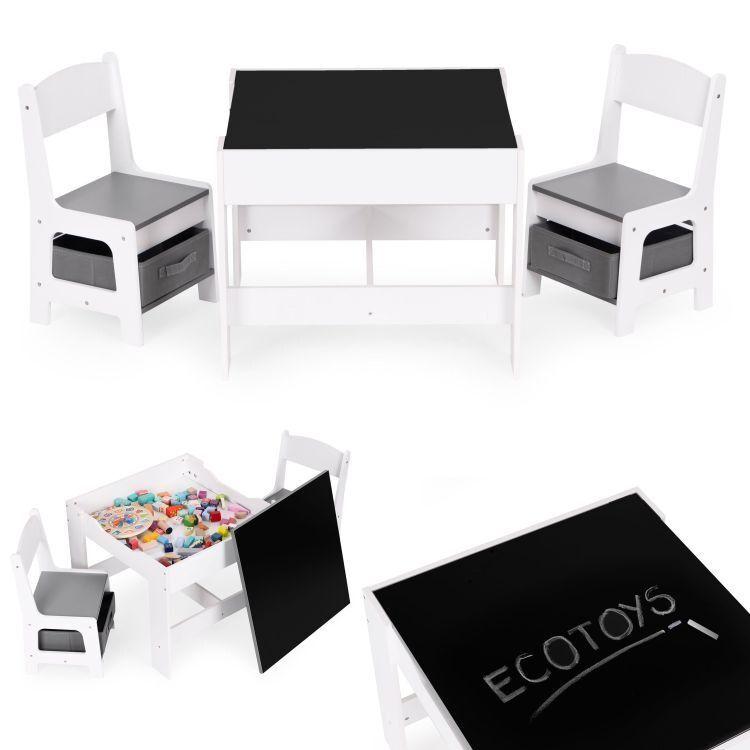 Ecotoys Dečiji Set Dečiji sto i 2 stolice sa tablom za pisanje, Beli