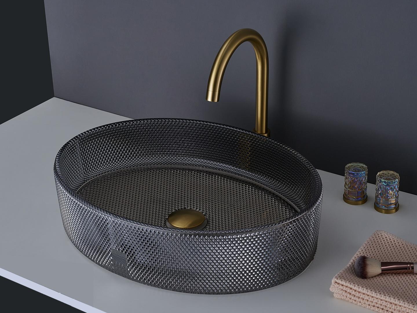 SanDonna Stakleni umivaonik ST-GL38-G, Tamnosivi