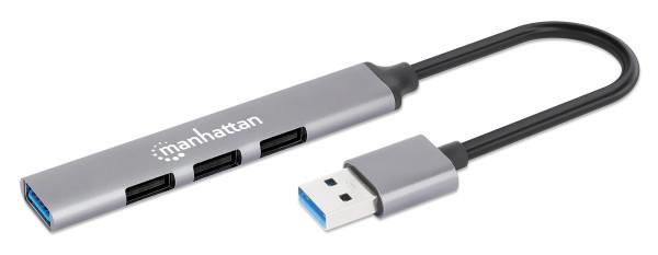 MANHATTAN USB HUB 168427, 4 porta, 3 x USB 2.0 480 Mbps, 1 x USB 3.0 5 Gbps, Sivi