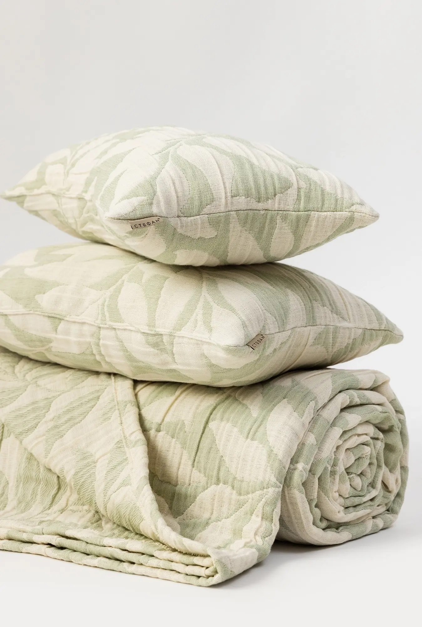 STEFAN Set prekrivač i dva jastučeta Terra, 220x240, Bež-zelena