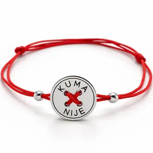 Ženska narukvica Kuma nije dugme, Crveno-srebrne boje