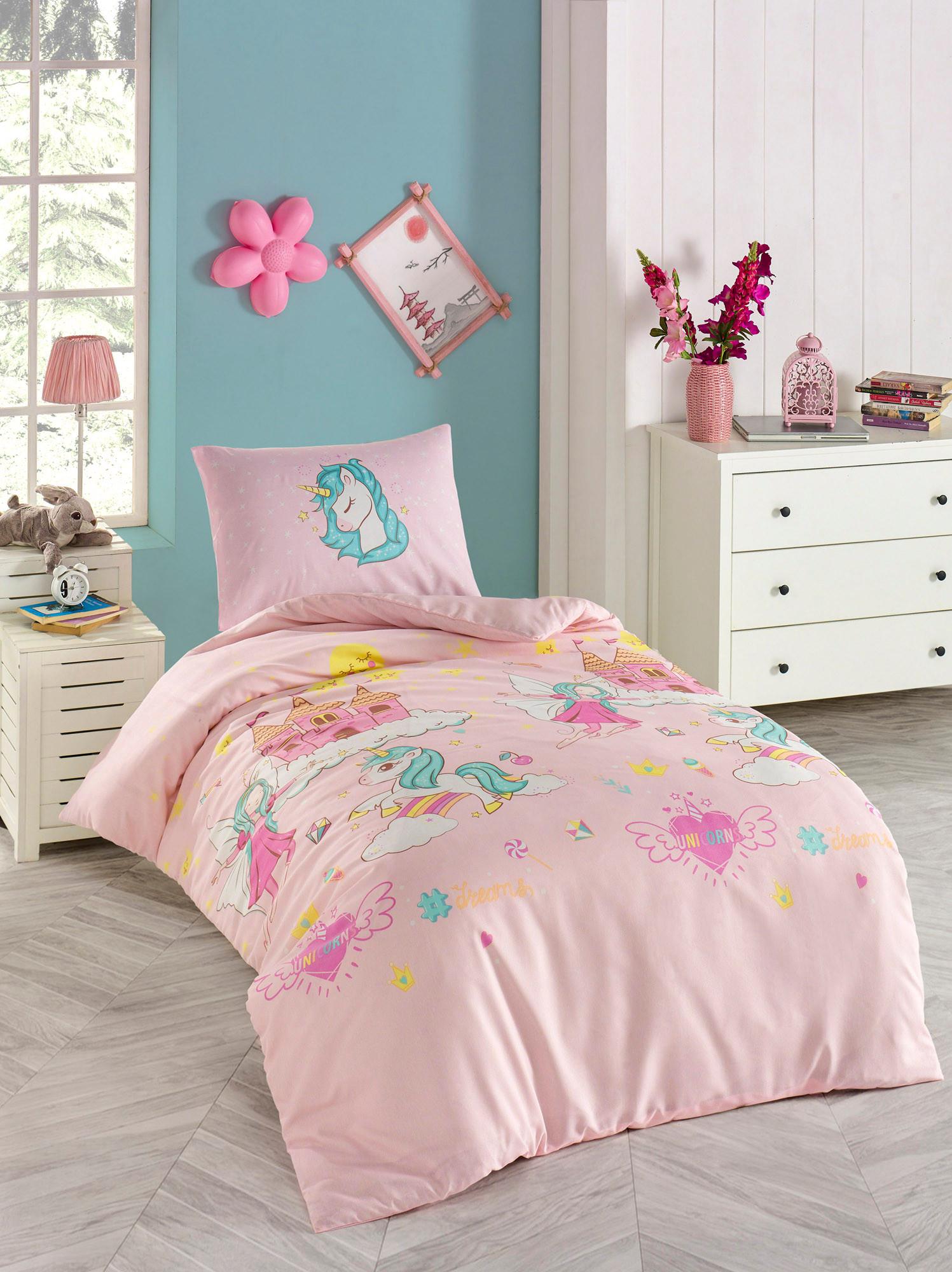 L'essentiel Maison Set Single posteljine Unicorn Dreams, 140x200cm, Roze