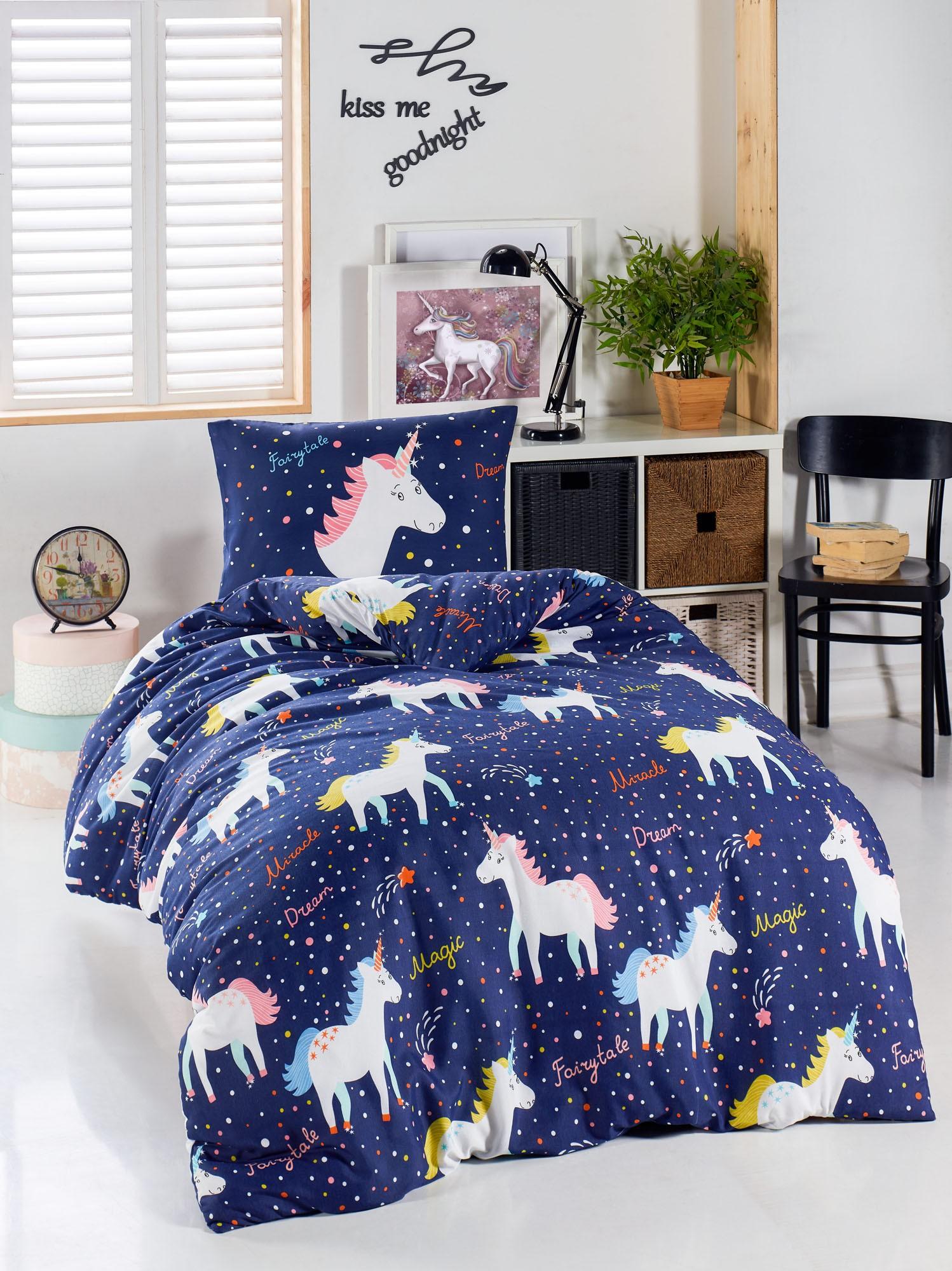 L'essentiel Maison Set Single posteljine Magic Unicorn, 140x200cm, Teget