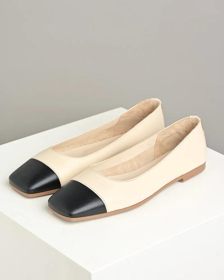 Lizizu Ženske kožne baletanke 9101, Bež-crne