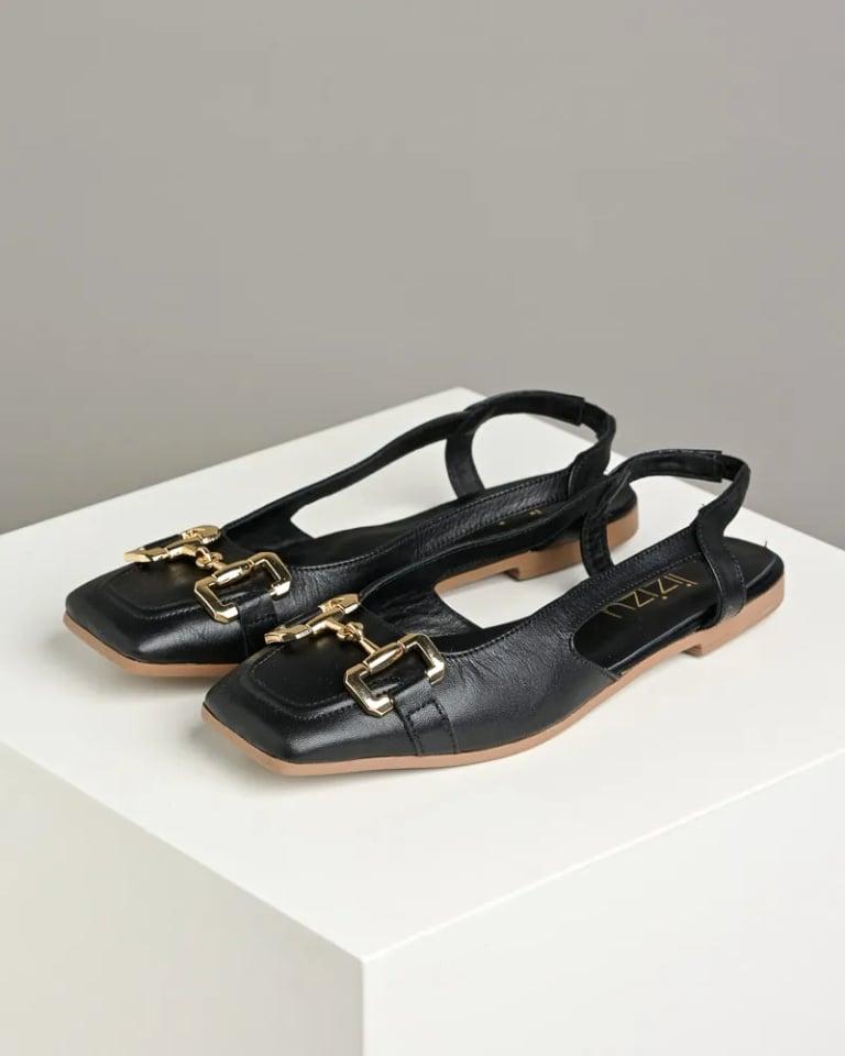 Lizizu Ženske kožne sandale 97501, Crne