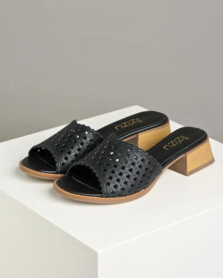 Lizizu Ženske kožne papuče 0076, Crne