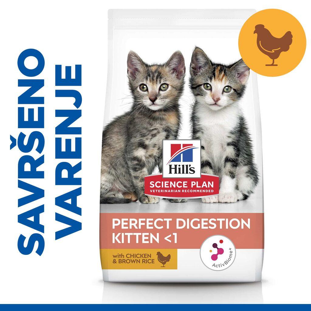 Hill's Science Plan Suva hrana za mačke Cat Kitten, Perfect Digestion, Piletina i smeđi pirinač, 1.5kg