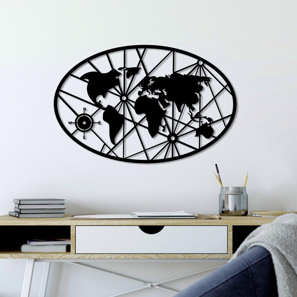 Wallity Zidna dekoracija World Map 8-M v2, 50 x 77 cm,  Crna