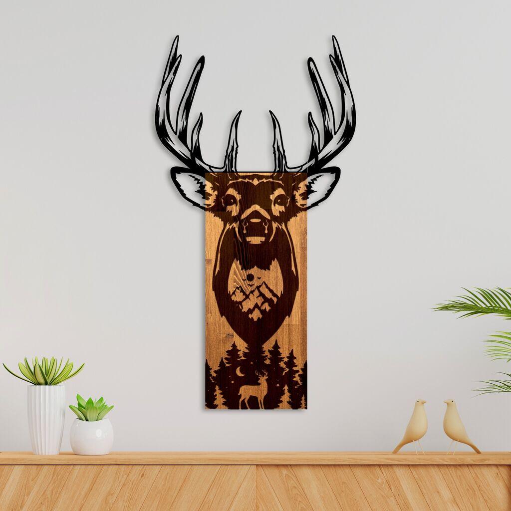 Wallity Zidna dekoracija Deer in Mountain, 48 x 58 cm,  Smeđa