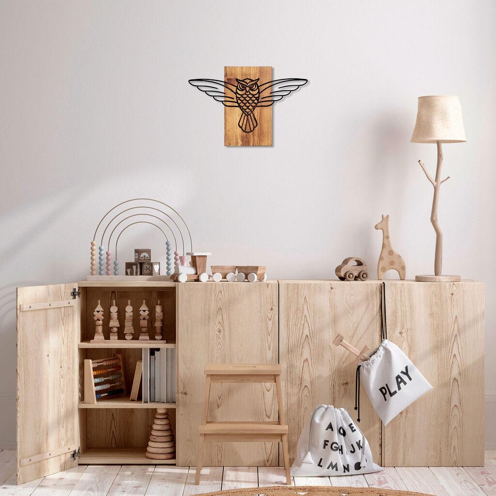Wallity Zidna dekoracija Owl - 337, 38 x 3 x 25 cm,  Crna