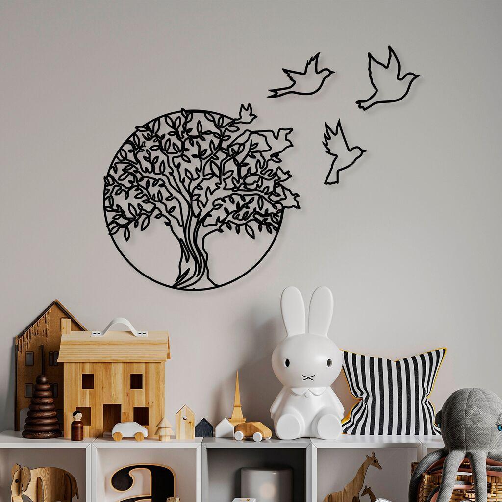 Wallity Zidna dekoracija Tree And Birds 3, 61 x 56 cm,  Crna