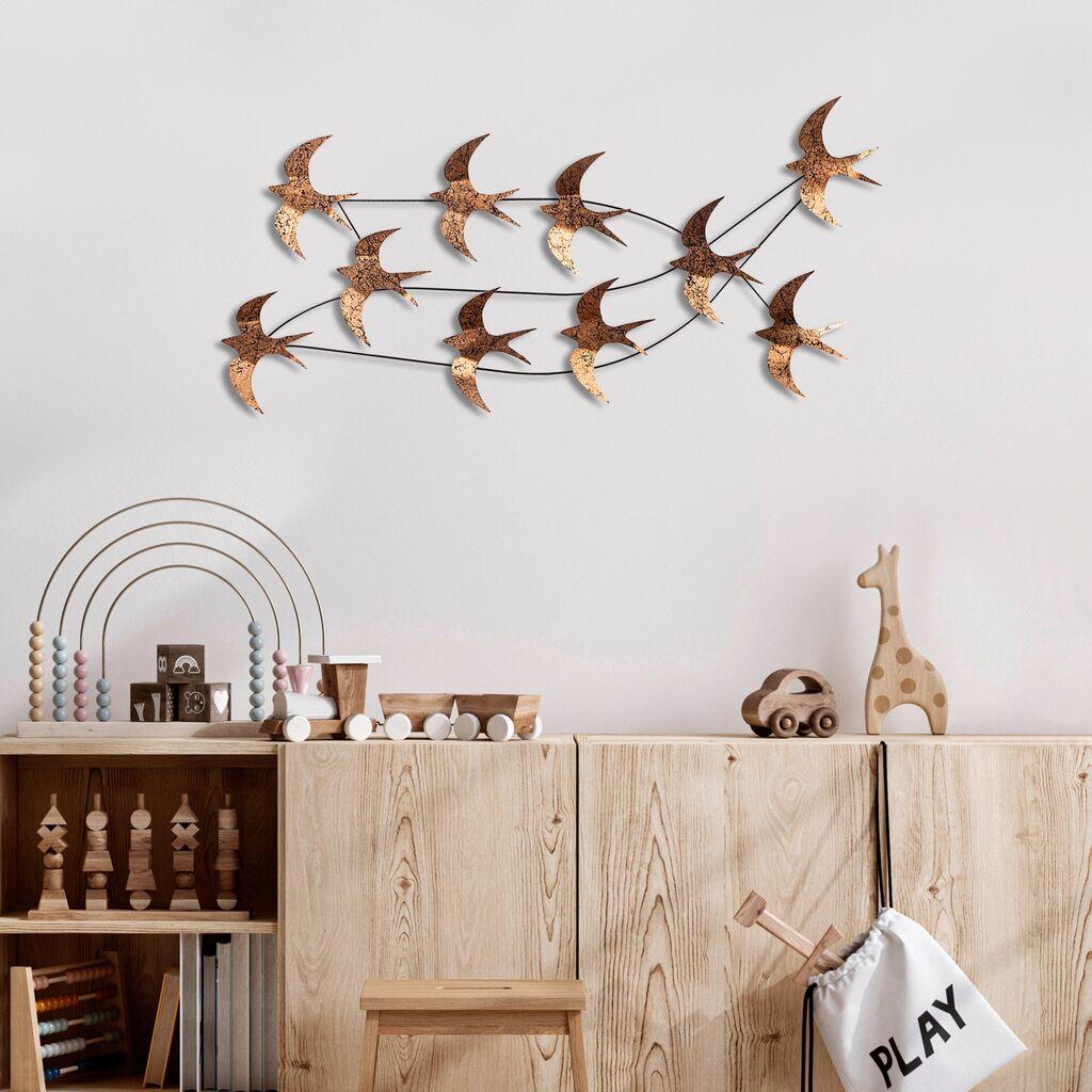 Wallity Zidna dekoracija Flock of Swallows 1, 45 x 104 x 8 cm,  Braon