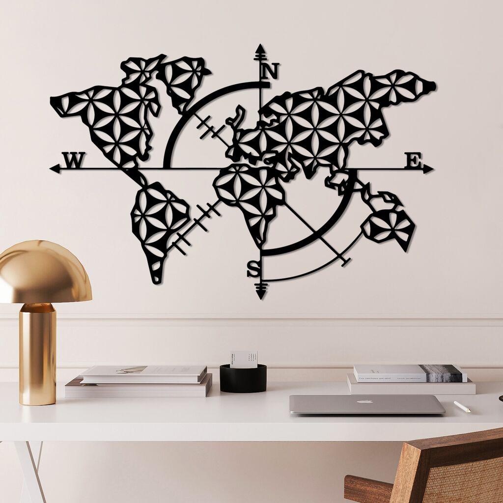Wallity Zidna dekoracija World Map 2 - v2, 74 x 49 cm,  Crna