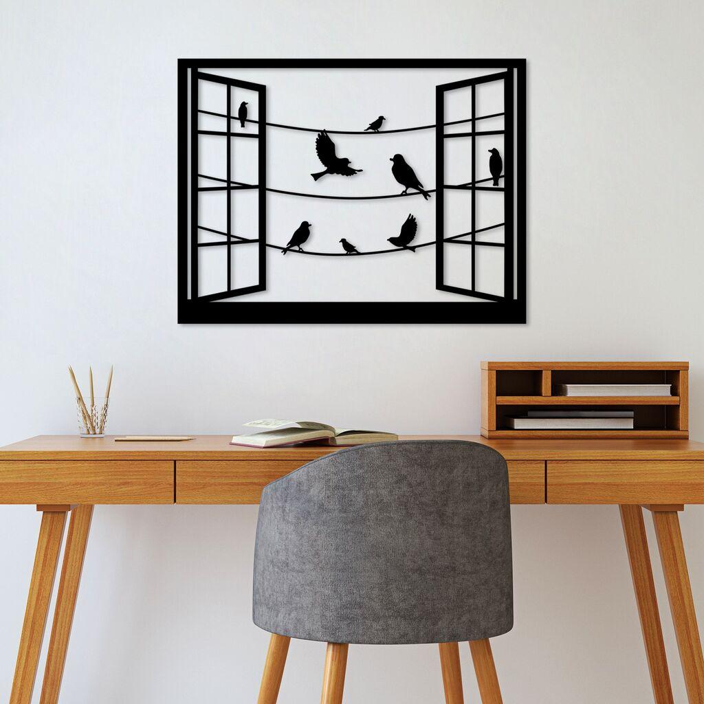 Wallity Zidna dekoracija Birds in Front Of The Window - 1, 70 x 53 cm,  Crna