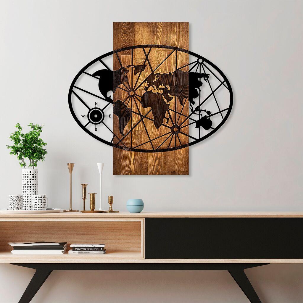 Wallity Zidna dekoracija World Map 4-M, 57 x 62 cm,  Smeđa