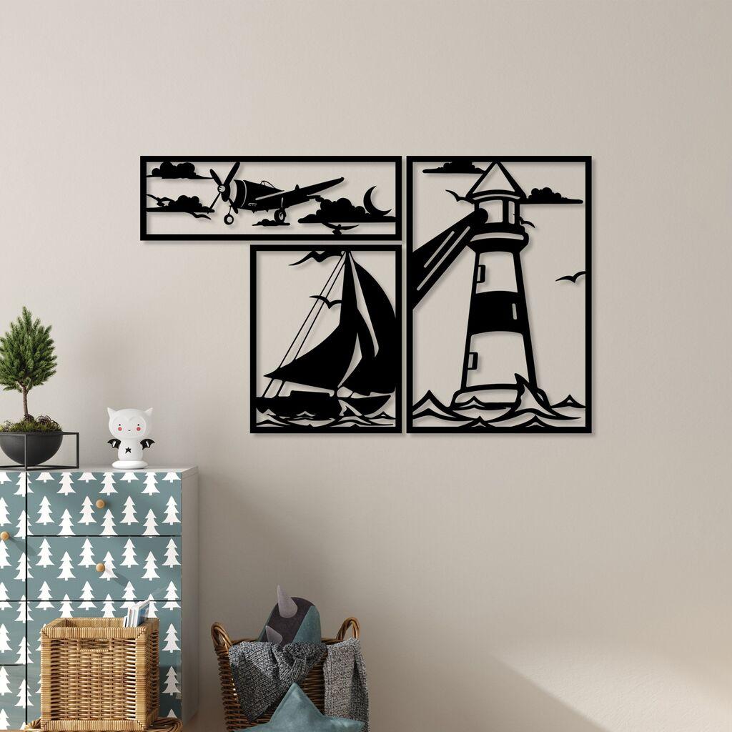 Wallity Zidna dekoracija Lighthouse Trio B, 60 x 40 cm,  Crna